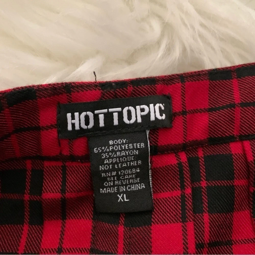 Hot Topic Red Plaid pleated unlined mini short length Skirt XL Gothic Girl